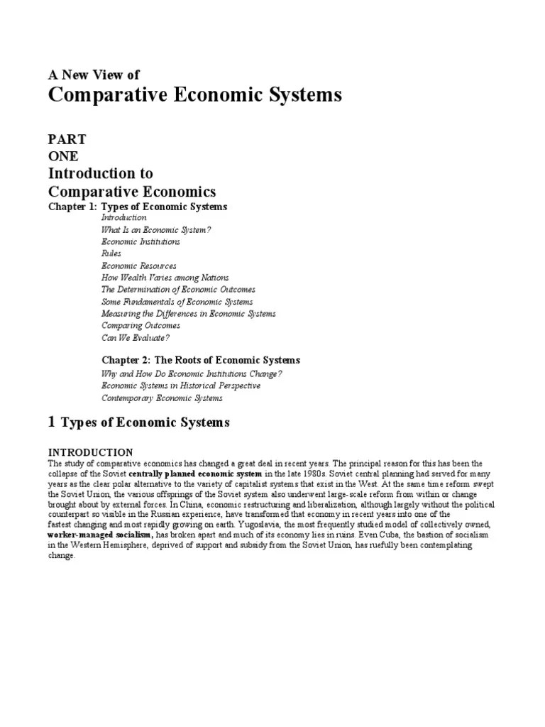 Comparative Economic Systems: Introduction To Comparative Economics