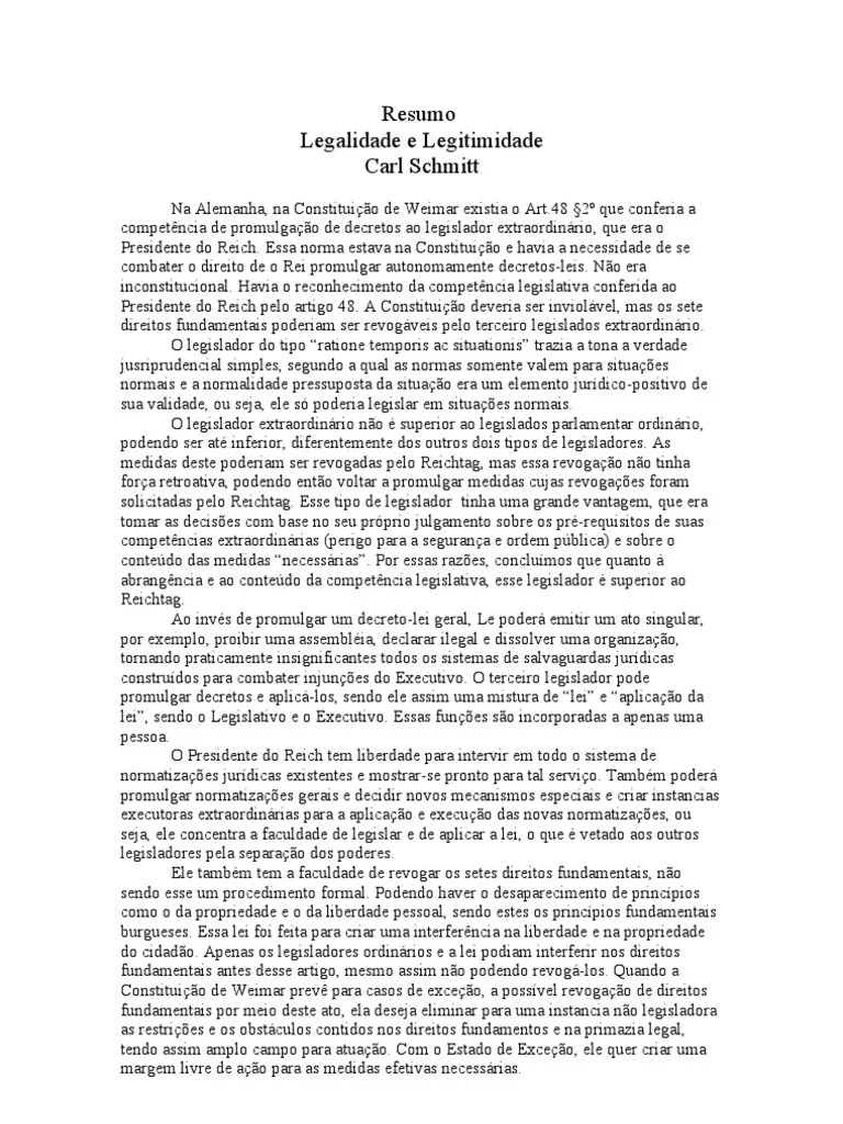 Resumo Legalidade e Legitimidade Estatuto Constituição