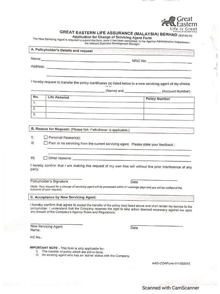 Change of Agent Form PDF