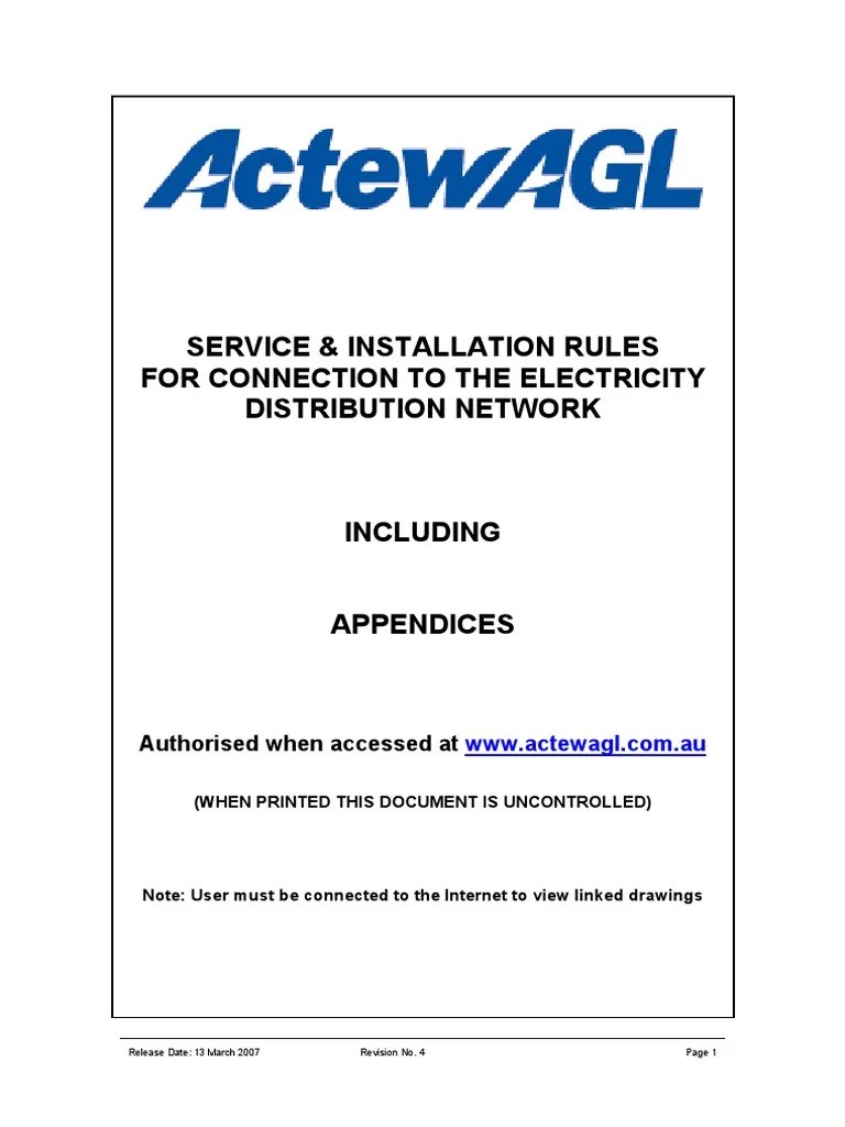 Service Installation Rules For Connection To Electricity Network (See