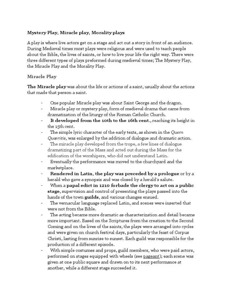 Mystery Play, Miracle Play, Morality Plays PDF