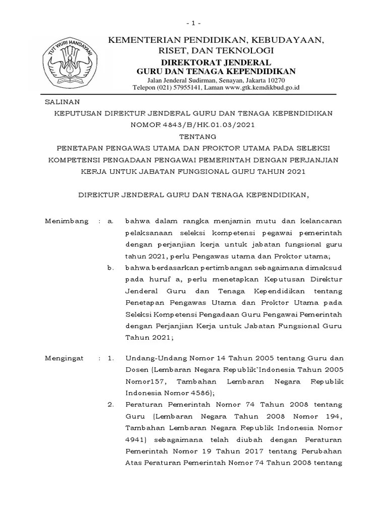 Salinan Kepdirjen Pengawas Dan Proktor Utama PPPK | PDF