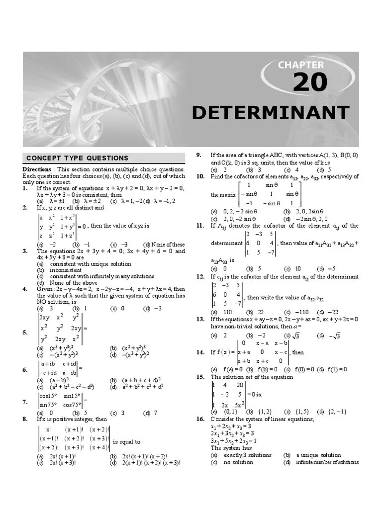 MCQ Determinants XII PDF Determinant Matrix (Mathematics)