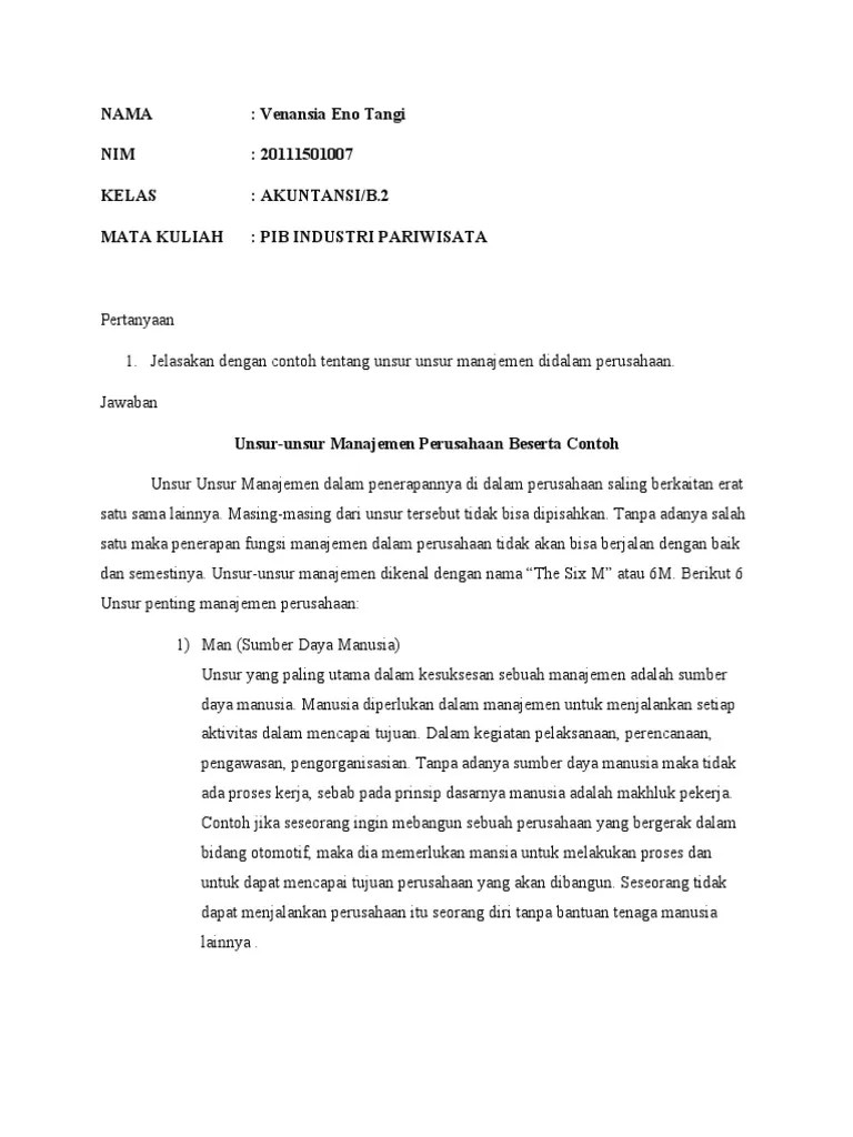 TUGAS PIB(UNSUR-UNSUR MANAJEMEN PERUSAHAAN)-Venansia Eno Tangi | PDF