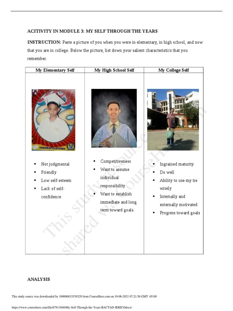 My Self Through The Years BACTAD JERICO PDF Psychology