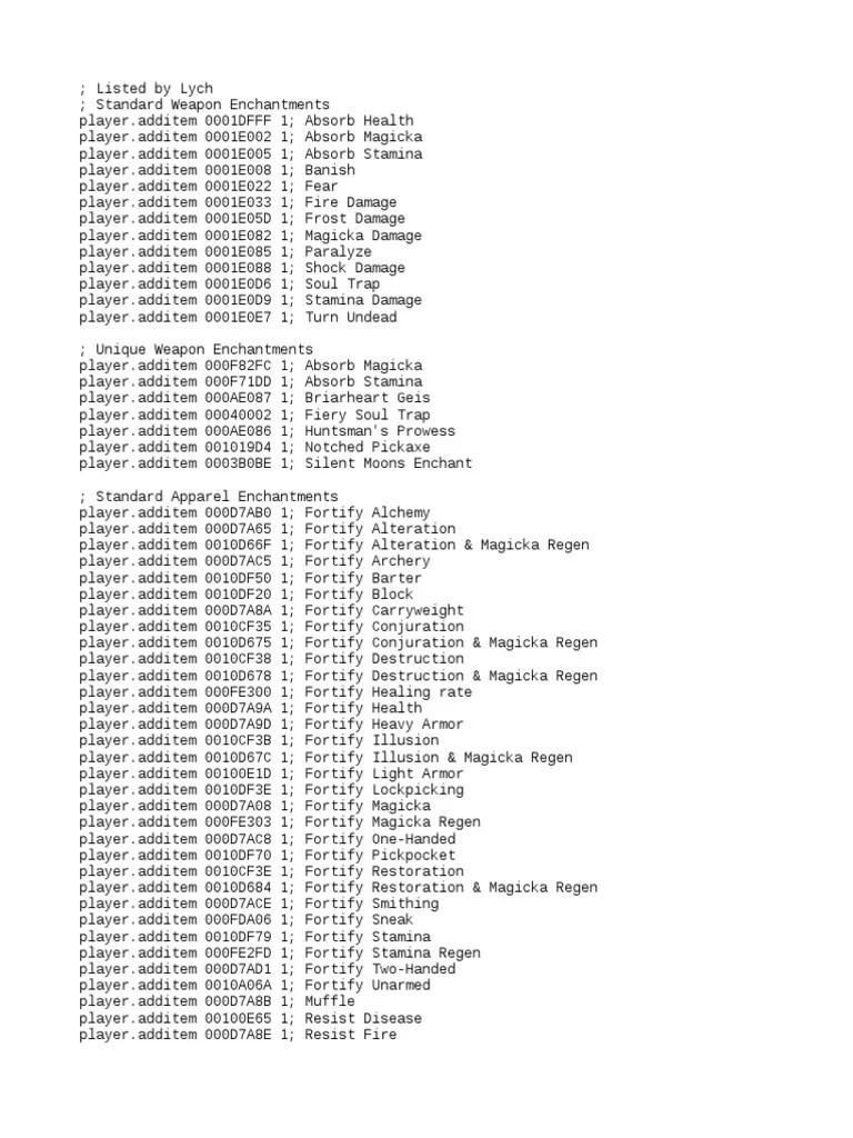 (Skyrim Console Command) All Enchantments PDF