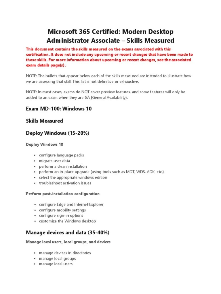 Microsoft 365 Certified Modern Desktop Administrator Associate Skills