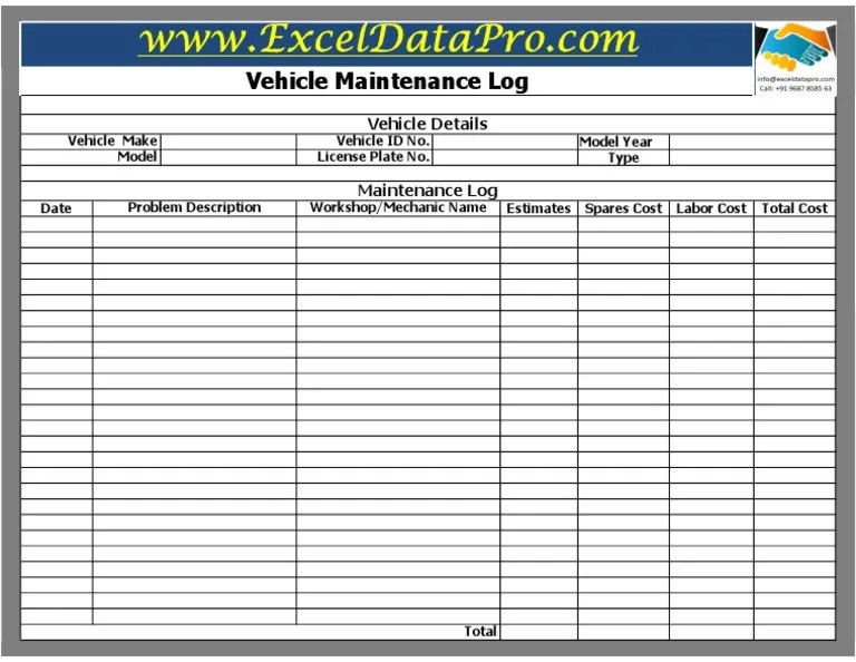 Printable Vehicle Maintenance Log PDF