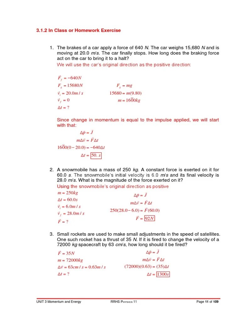 Physics Sample Problem and Solutions PDF Force Momentum