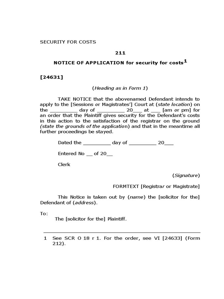 NOTICE OF APPLICATION For Security For Costs PDF