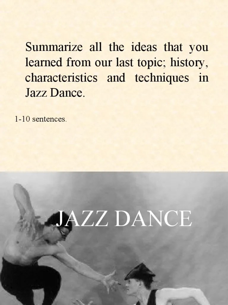 Origins, History, Characteristics and Techniques of Jazz Dance PDF