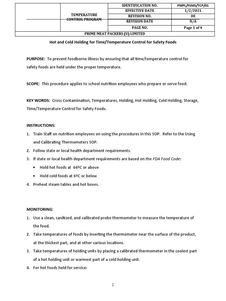 Hot and Cold Holding For Time Temperature Control For Safe Foods PDF