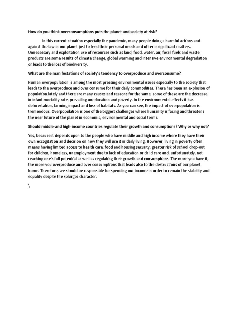How overconsumption puts and society at risk PDF