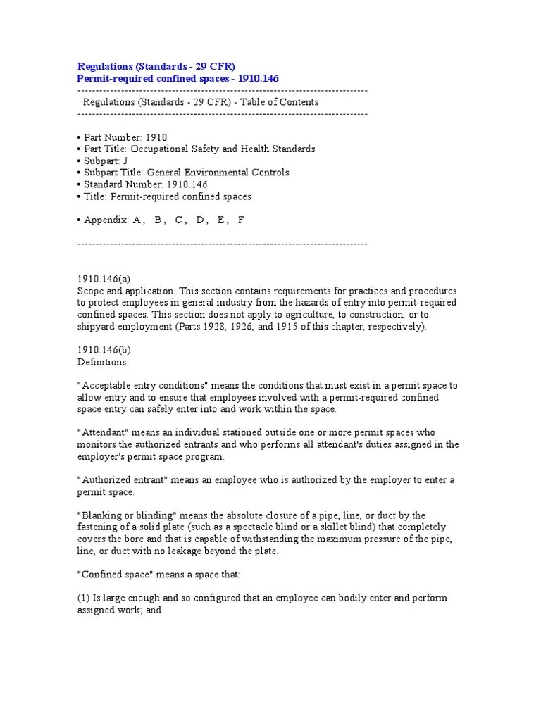 Regulations 1910.146 OSHA | PDF