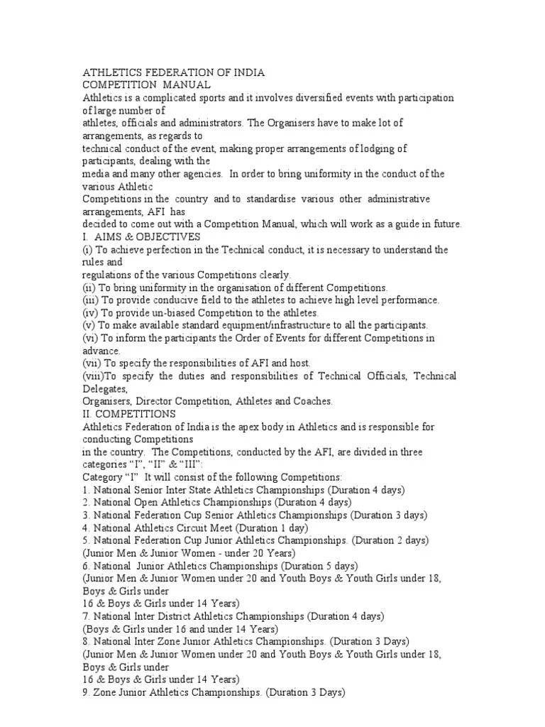 Athletics Federation of India PDF Track And Field Sport Of Athletics