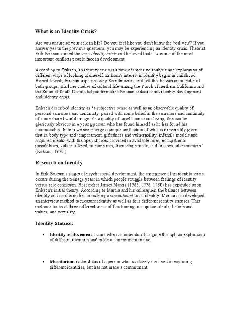 Identity Crisis Identity (Social Science) Behavioural Sciences