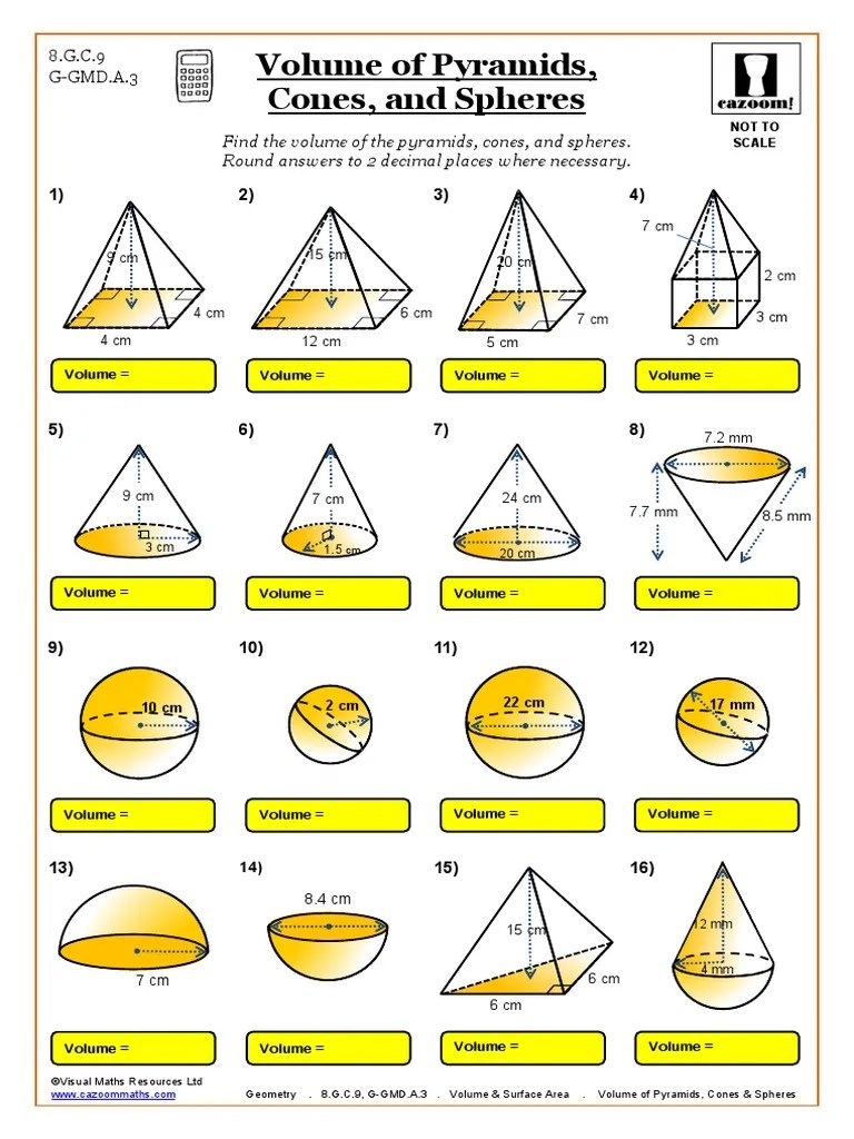 Geometry Volume and Surface Area Volume of Pyramids Cones and