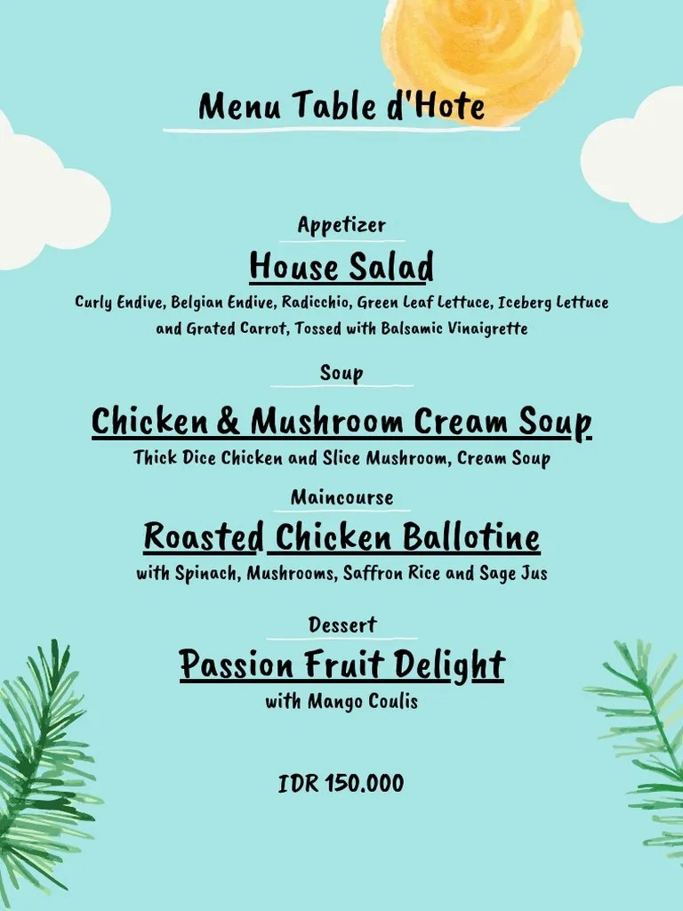 Menu Table D'hote PDF