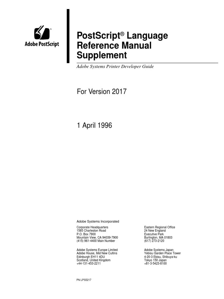 Postscript Language Reference Manual Supplement For Version 2017 PDF Boolean Data Type