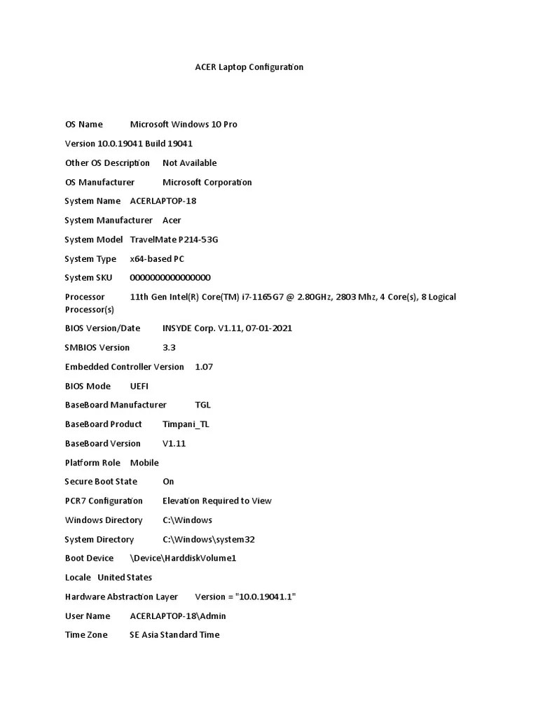 Acer Laptop Configuration | PDF