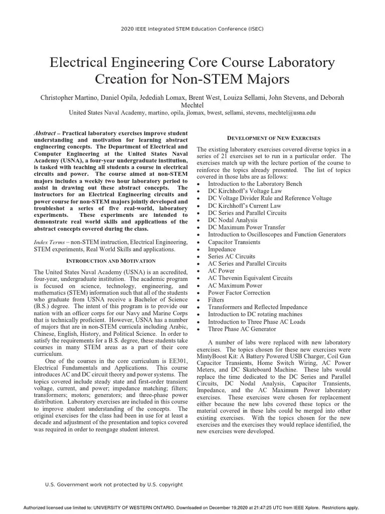 Electrical Engineering Core Course Laboratory Creation For NonSTEM
