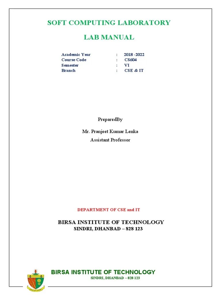 Bit Soft Computing Lab Manual PDF Analysis Of Covariance Applied