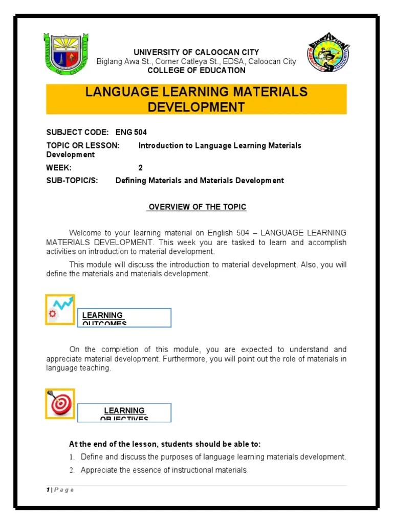 Language Learning Materials Development PDF Learning Language