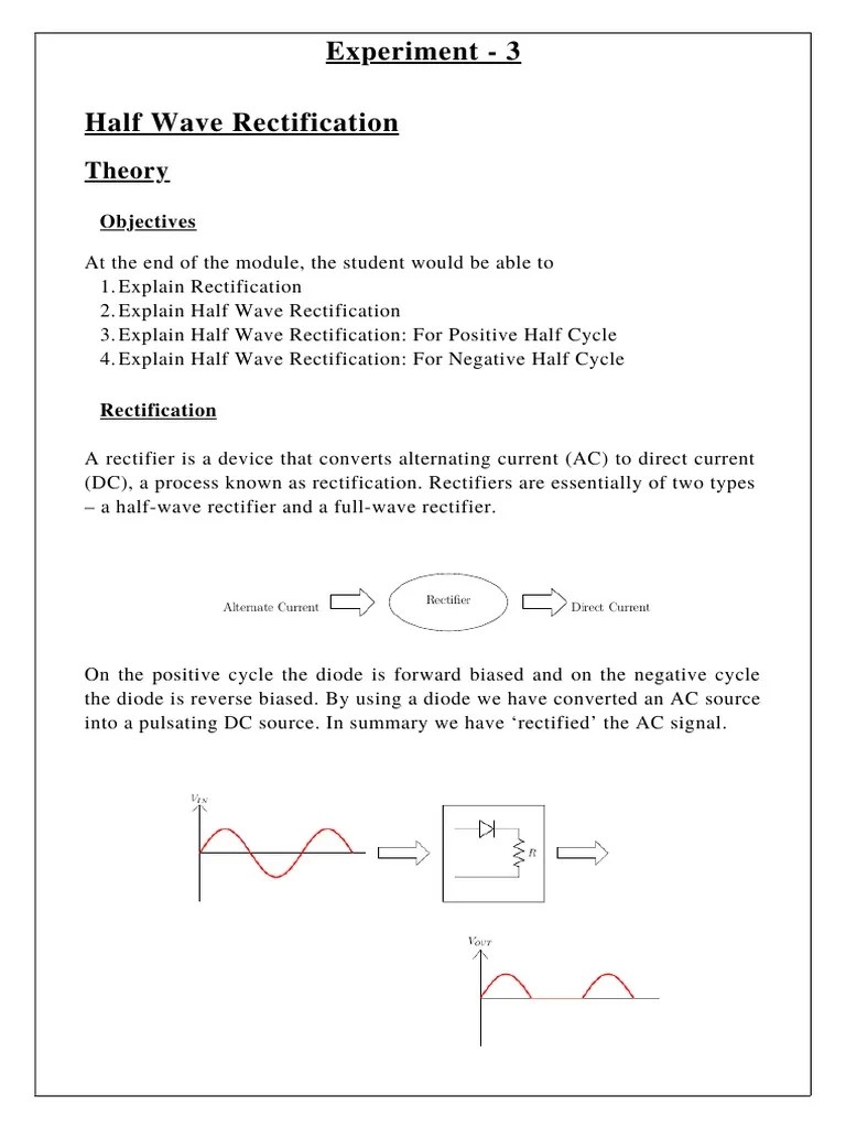 Half Wave Rectification Experiment 3 Theory PDF Rectifier Diode