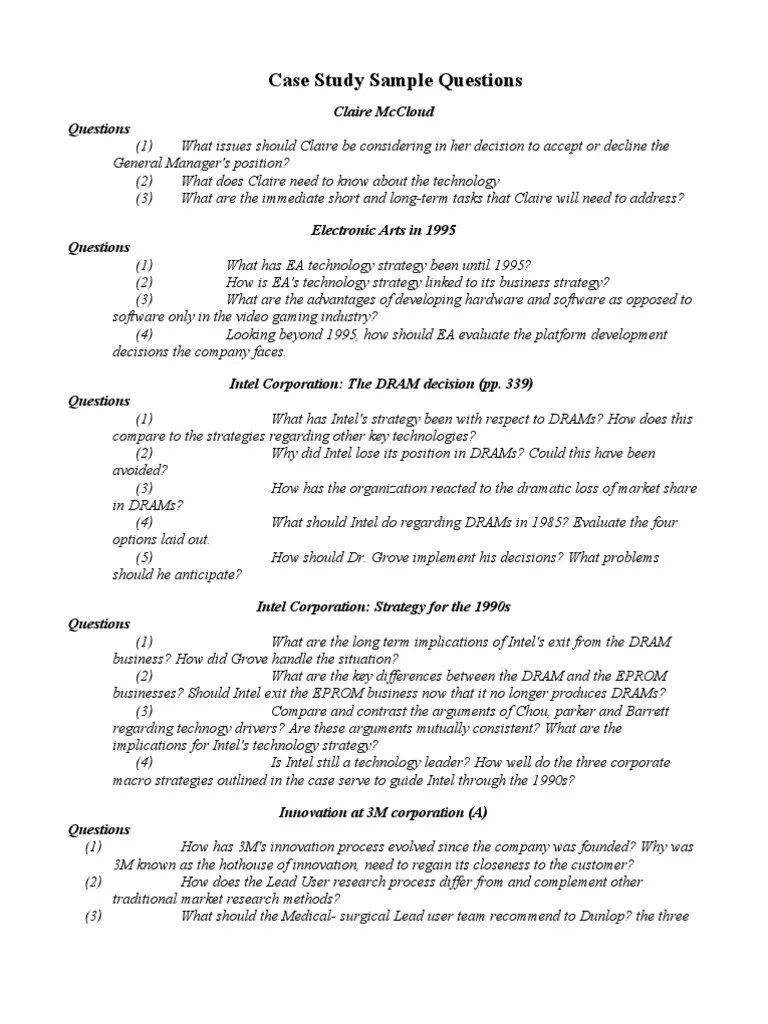 Case Study Sample Questions PDF Intel Strategic Management