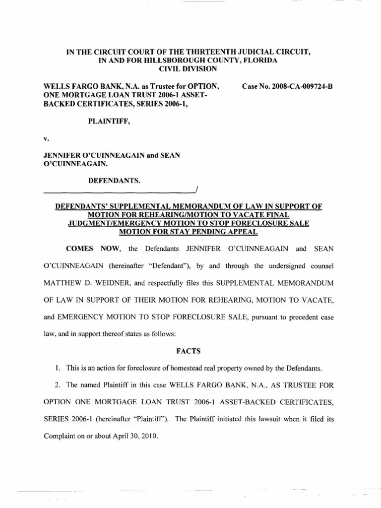 Ds Supplemental Memorandum of Law in Support of Motion for Rehearing