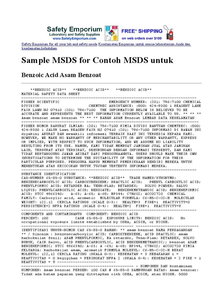 Msds Asam Benzoat PDF