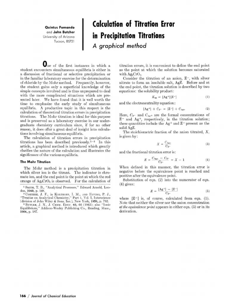 Calculation of Titration Error in Precipitation Titrations PDF