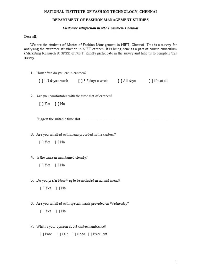 Canteen Questionnaire