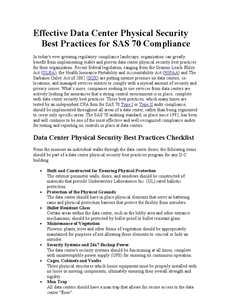 Effective Data Center Physical Security Best Practices for SAS 70