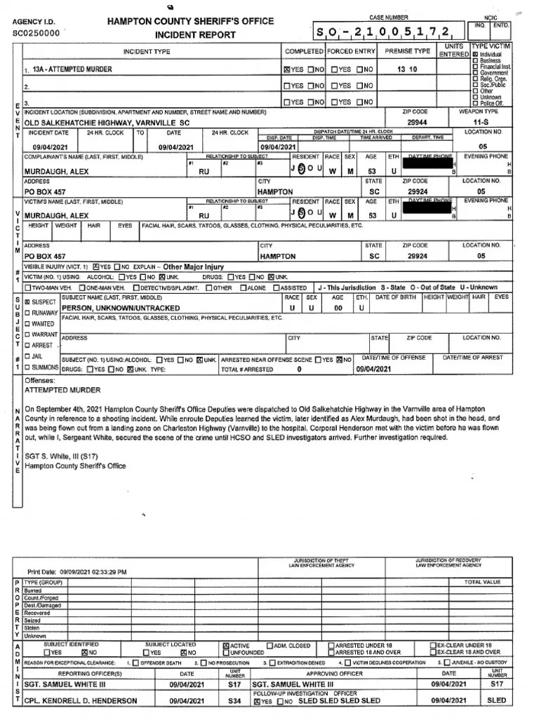 Alex Murdaugh Incident Report PDF
