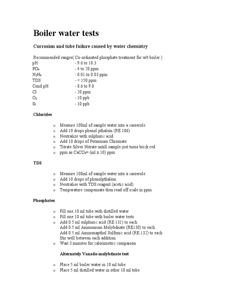 Boiler Water Tests PDF Ph Parts Per Notation