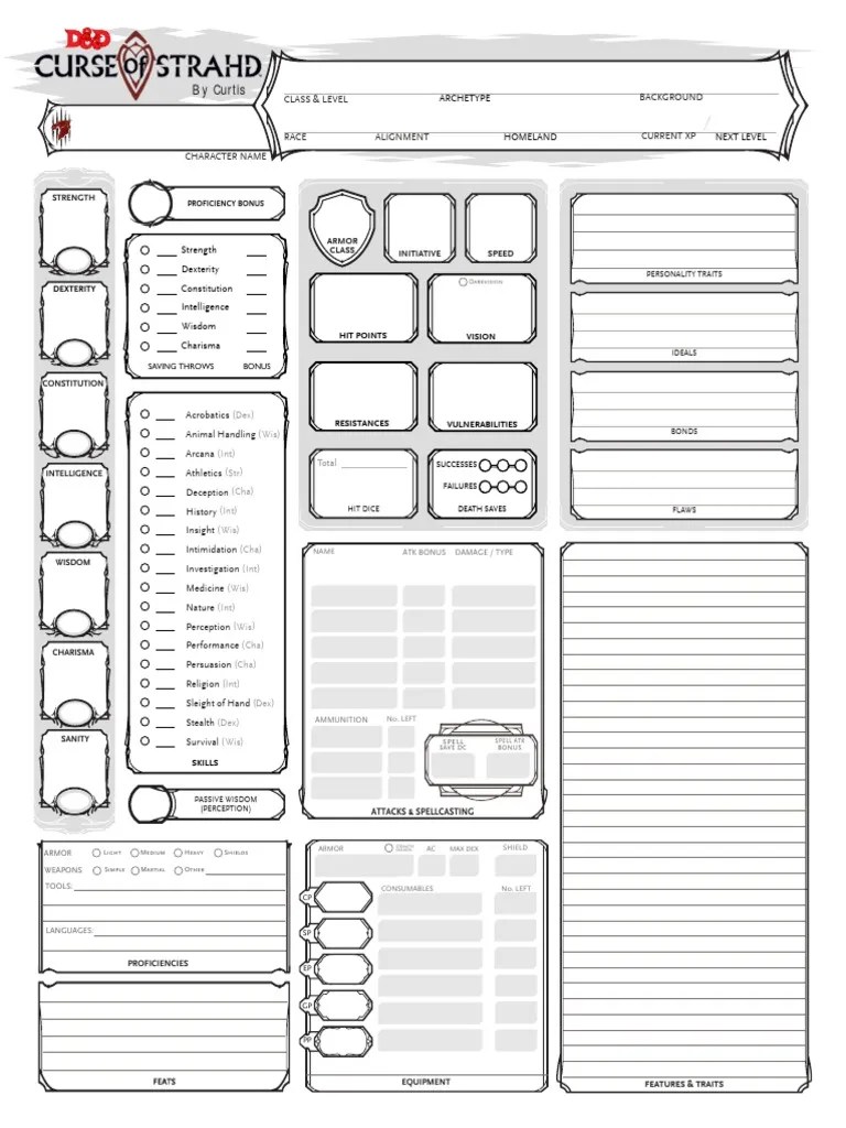 161582Curse of Strahd Character Sheet PDF Gary Gygax Games