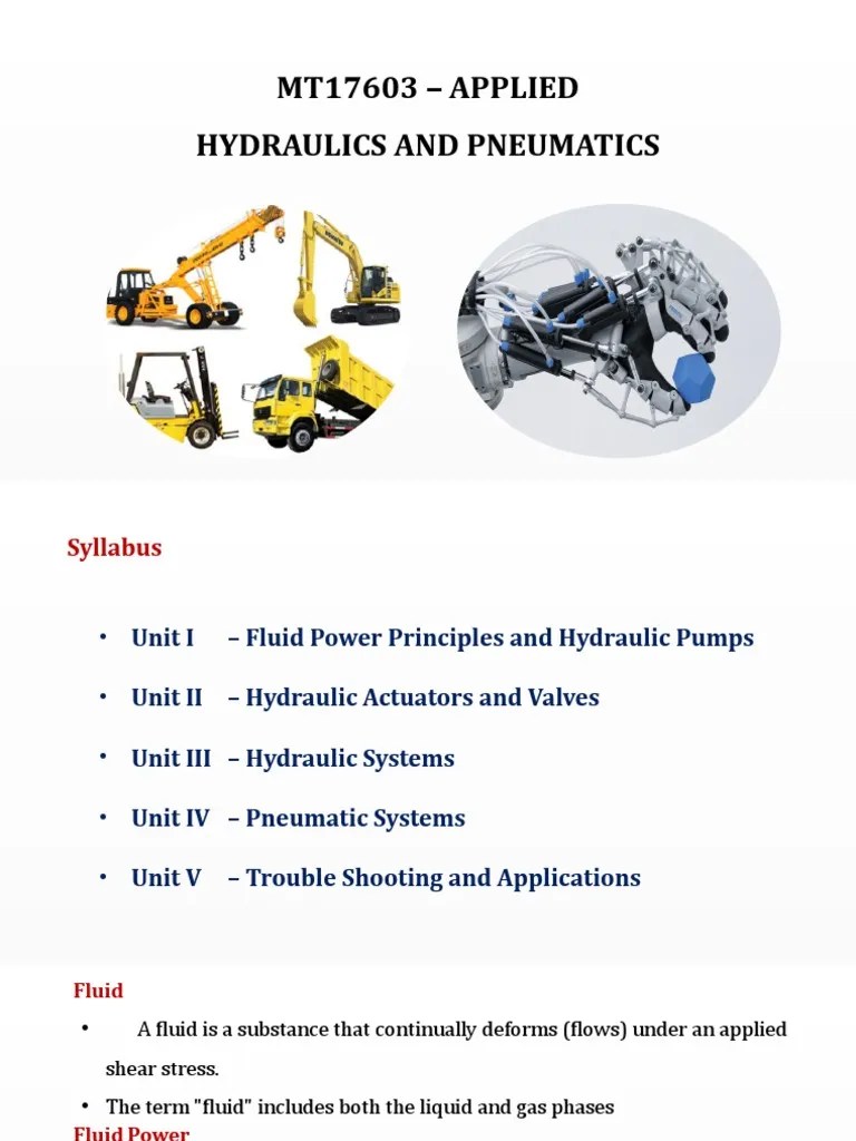 MT17603 APPLIED Hydraulics and Pneumatics PDF Reynolds Number Fluid Dynamics