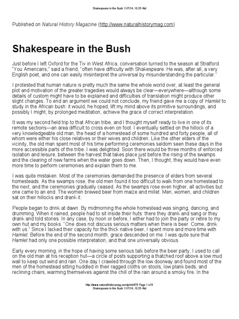 Shakespeare in The Bush PDF Hamlet
