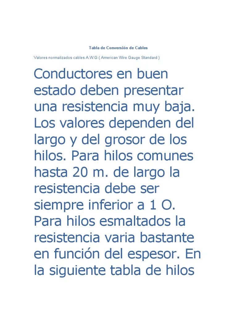 Tabla de Conversión de Cables