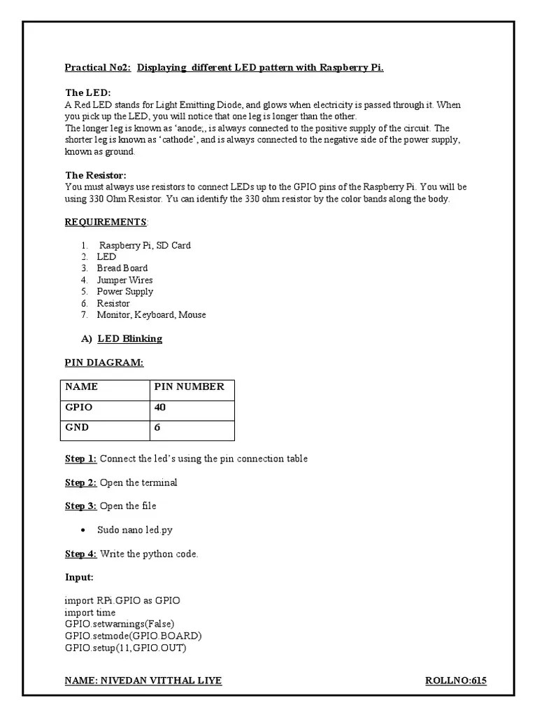 Requirements Sudo Nano Led Py PDF Raspberry Pi Resistor