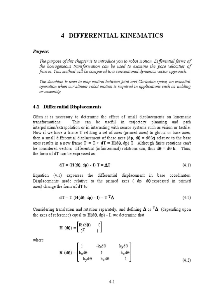 Differential Kinematics Jntuworld PDF Kinematics Velocity