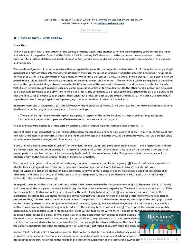 Misjoinder and NonJoinder of Parties PDF Lawsuit Joinder