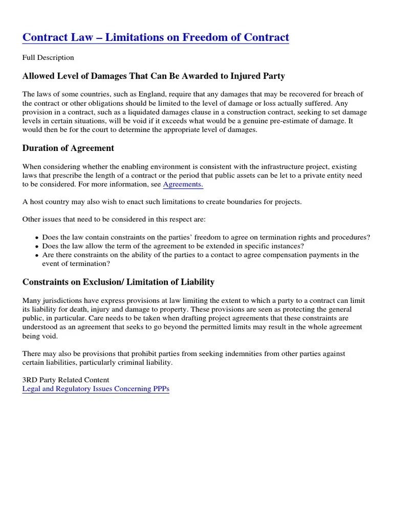 Contract Law Limitations On Freedom of Contract PDF