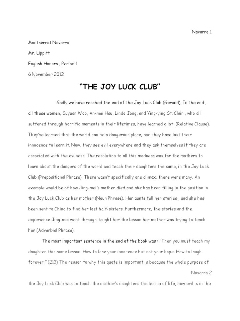 The Joy Luck Club PDF Syntax Linguistics