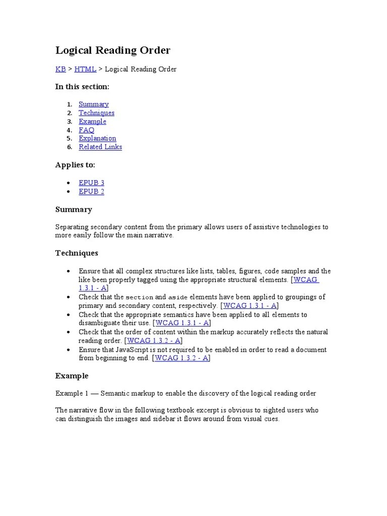 Logical Reading Order Separating Primary and Secondary Content to