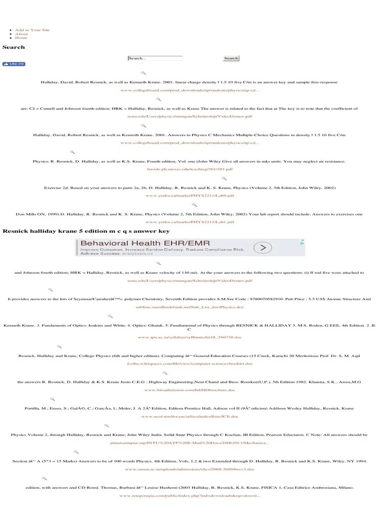 Liye Info Resnick Halliday Krane 5 Edition M C Q Answer Key PR