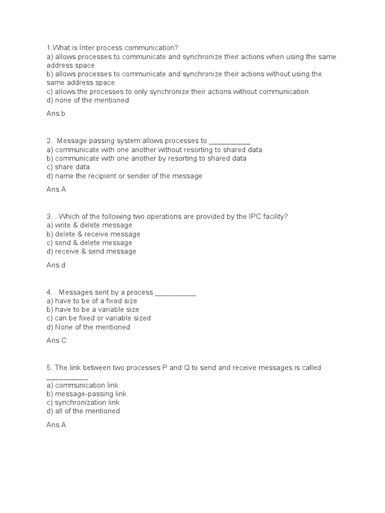 RTOS Unit 5 MCQ Download Free PDF Process Message Passing