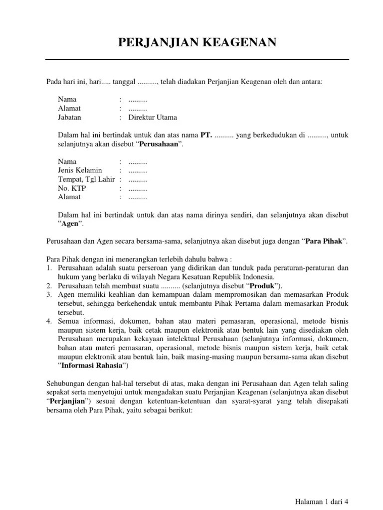 Draft Perjanjian Keagenan | PDF