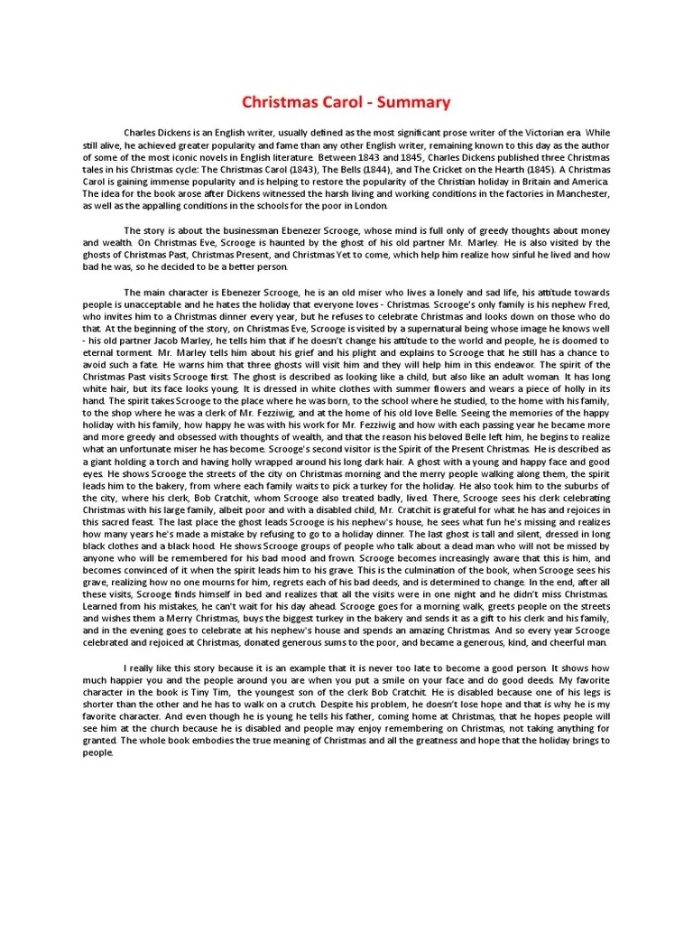 A Christmas Carol Summary PDF Ebenezer Scrooge A Christmas Carol